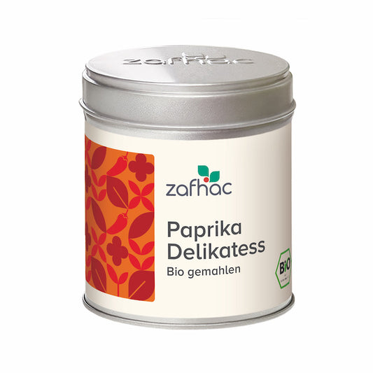 Metalldose mit zafhac Deckel und Aufschrift „Paprika Delikatess Bio gemahlen“