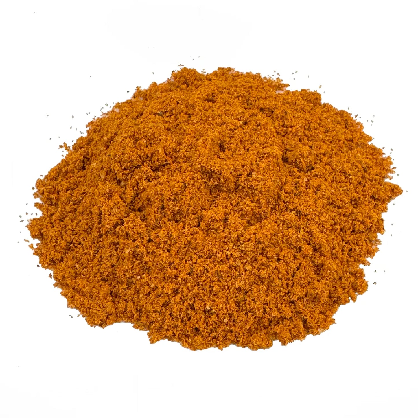 Ein kleiner Haufen Café de Paris Bio Gewürzzubereitung. Die Bio-Gewürzzubereitung hat eine orange Farbe und ist sehr fein gemahlen. Es sieht sehr lecker aus